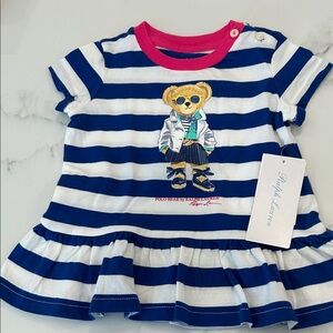 Ralph Lauren Blue and White Striped Bear shirt